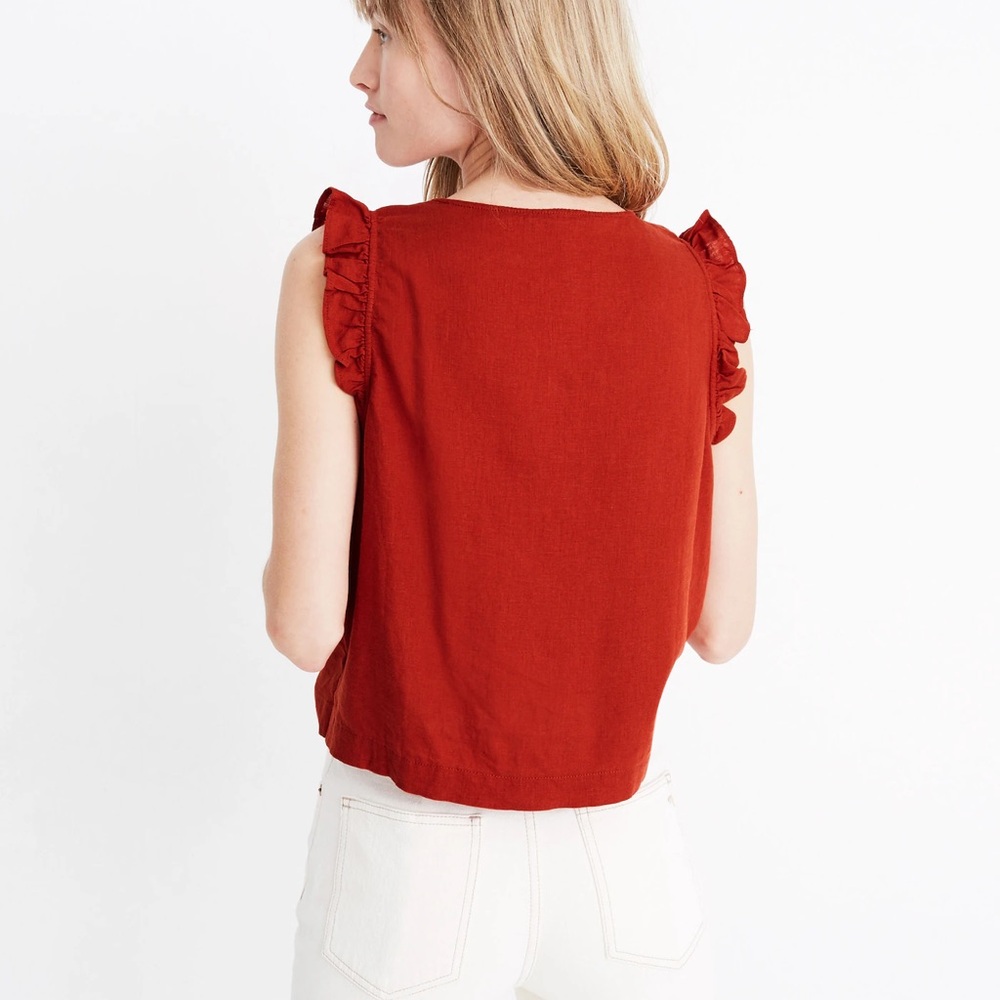 NWT Linen-Blend Ruffle Button-Front Tank - Picture 6 of 6